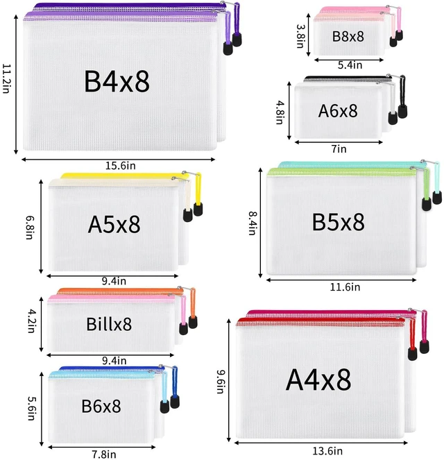 Alt view image 3 of 6 - 64pcs Mesh Zipper Pouch Bags, 8 Sizes Plastic Bags, 15 Colors Waterproof Pouches with Slide Fastener for Organization, Multipurpose for Travel, Office and Home Organization