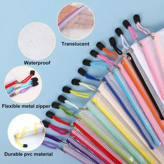 Alt view image 4 of 6 - 64pcs Mesh Zipper Pouch Bags, 8 Sizes Plastic Bags, 15 Colors Waterproof Pouches with Slide Fastener for Organization, Multipurpose for Travel, Office and Home Organization