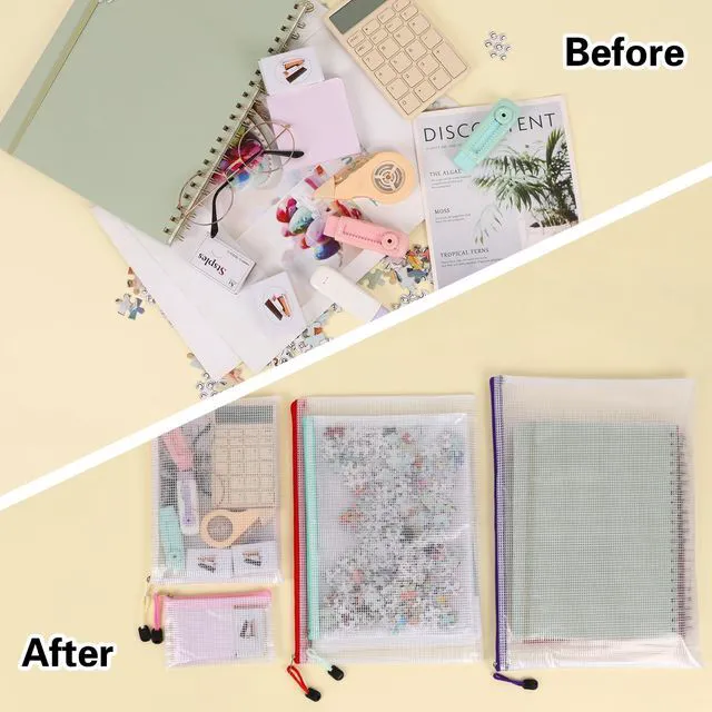 Alt view image 6 of 6 - 64pcs Mesh Zipper Pouch Bags, 8 Sizes Plastic Bags, 15 Colors Waterproof Pouches with Slide Fastener for Organization, Multipurpose for Travel, Office and Home Organization