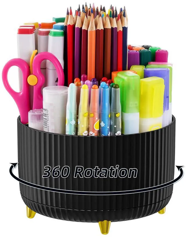 Main image of Desk Organizer, 360-Degree Rotating Pen Holder, Desk Organizers and Accessories with 5 Compartments Pencil Holder, Art Supply Storage Box Caddy for Office, Home (Black)