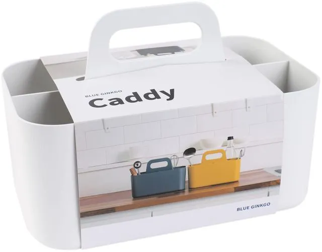 Main image of Stackable Organizer Caddy, Rectangle, White, Made in Korea Portable. Adjustable. Home, Office & School Storage