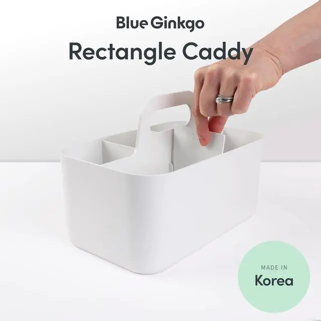 Alt view image 2 of 7 - Stackable Organizer Caddy, Rectangle, White, Made in Korea Portable. Adjustable. Home, Office & School Storage