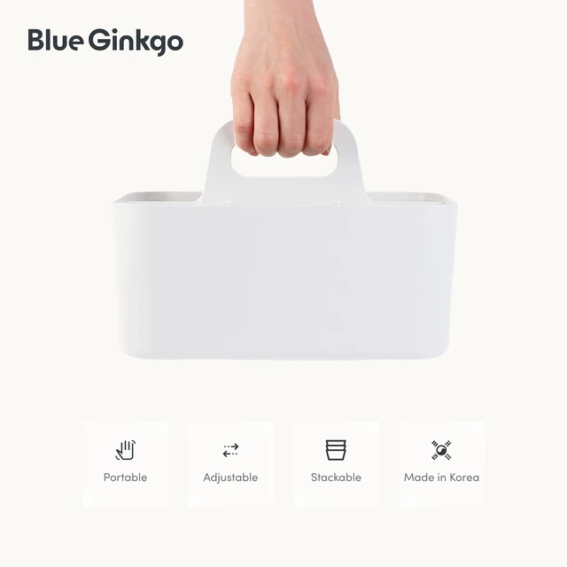 Alt view image 5 of 7 - Stackable Organizer Caddy, Rectangle, White, Made in Korea Portable. Adjustable. Home, Office & School Storage