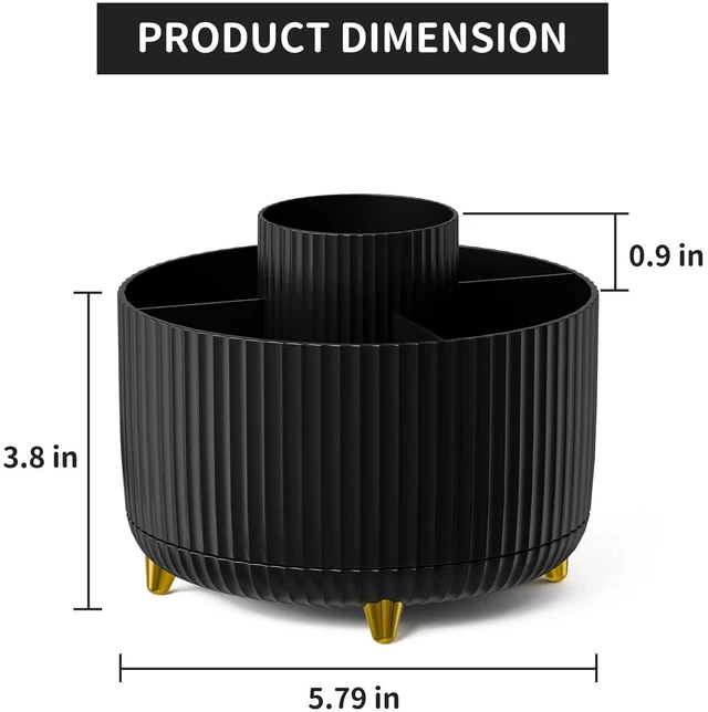 Alt view image 5 of 7 - Desk Organizer, 360-Degree Rotating Pen Holder, Desk Organizers and Accessories with 5 Compartments Pencil Holder, Art Supply Storage Box Caddy for Office, Home (Black)