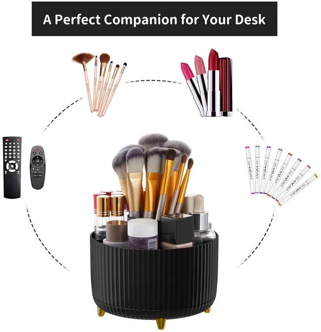 Alt view image 6 of 7 - Desk Organizer, 360-Degree Rotating Pen Holder, Desk Organizers and Accessories with 5 Compartments Pencil Holder, Art Supply Storage Box Caddy for Office, Home (Black)