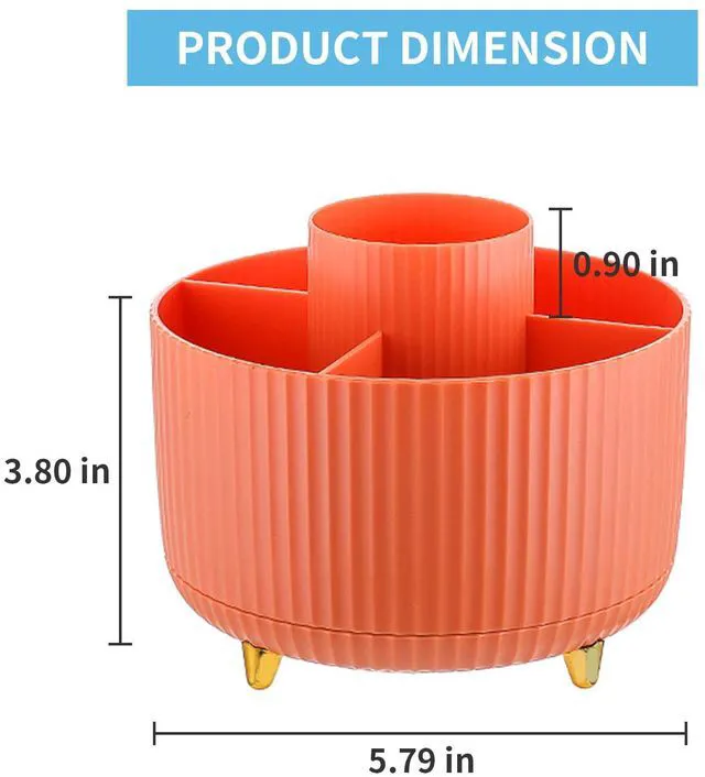 Alt view image 5 of 7 - Desk Organizer, 360-Degree Rotating Pen Holder, Desk Organizers and Accessories with 5 Compartments Pencil Holder, Art Supply Storage Box Caddy for Office, HomeOrange