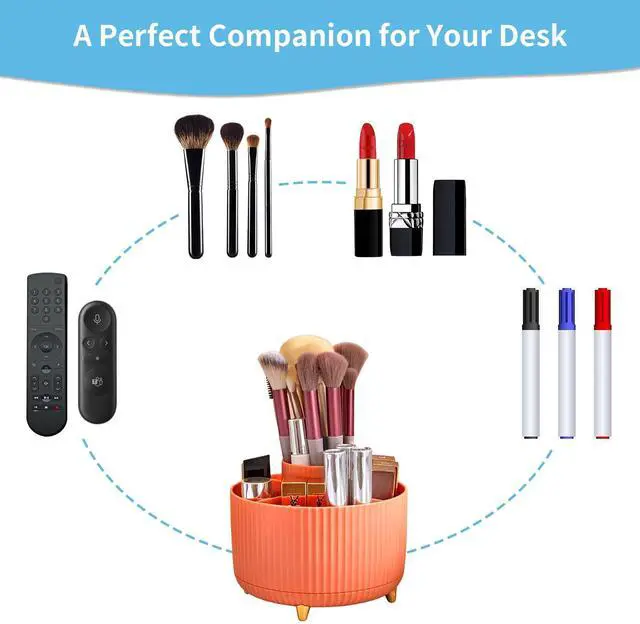 Alt view image 6 of 7 - Desk Organizer, 360-Degree Rotating Pen Holder, Desk Organizers and Accessories with 5 Compartments Pencil Holder, Art Supply Storage Box Caddy for Office, HomeOrange