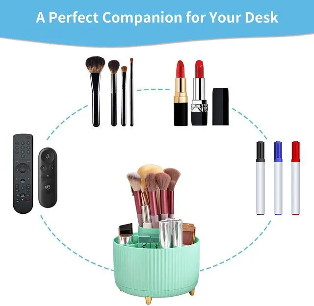 Alt view image 6 of 7 - Desk Organizer, 360-Degree Rotating Pen Holder, Desk Organizers and Accessories with 5 Compartments Pencil Holder, Art Supply Storage Box Caddy for Office, Home (Mint Green)