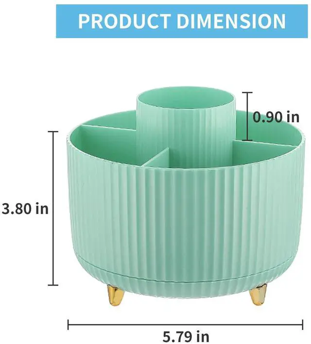 Alt view image 5 of 7 - Desk Organizer, 360-Degree Rotating Pen Holder, Desk Organizers and Accessories with 5 Compartments Pencil Holder, Art Supply Storage Box Caddy for Office, Home (Mint Green)