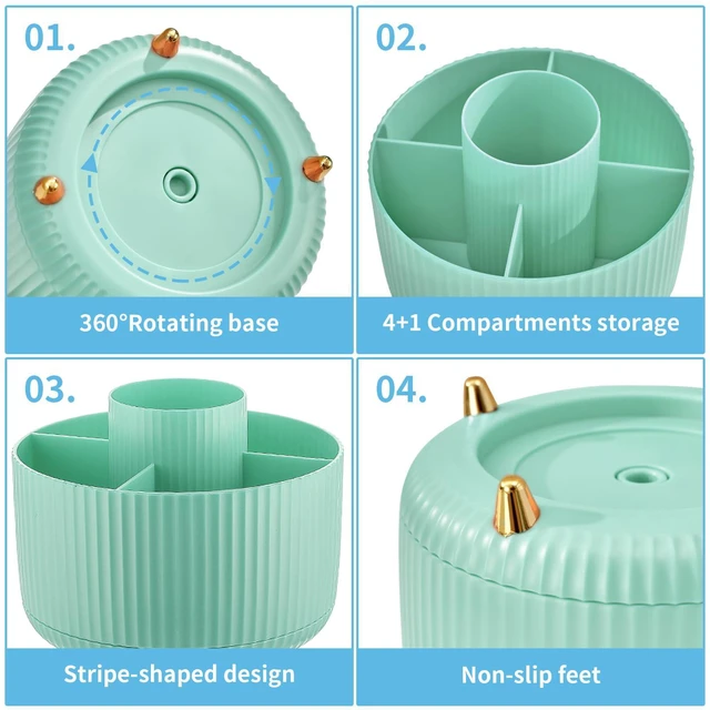 Alt view image 4 of 7 - Desk Organizer, 360-Degree Rotating Pen Holder, Desk Organizers and Accessories with 5 Compartments Pencil Holder, Art Supply Storage Box Caddy for Office, Home (Mint Green)