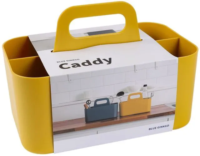 Main image of Stackable Organizer Caddy, Rectangle, Yellow, Made in Korea Portable. Adjustable. Home, Office & School Storage
