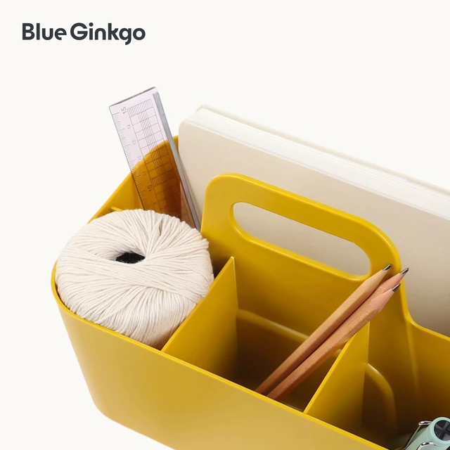 Alt view image 7 of 7 - Stackable Organizer Caddy, Rectangle, Yellow, Made in Korea Portable. Adjustable. Home, Office & School Storage