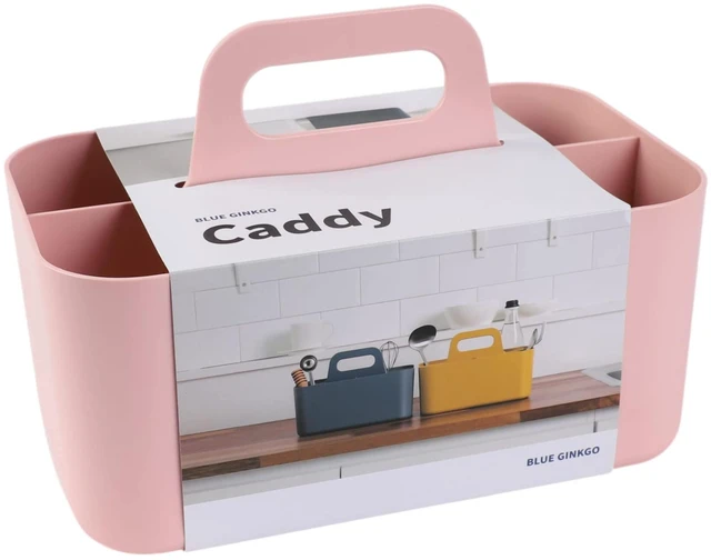 Main image of Stackable Organizer Caddy, Rectangle, Pink, Made in Korea Portable. Adjustable. Home, Office & School Storage