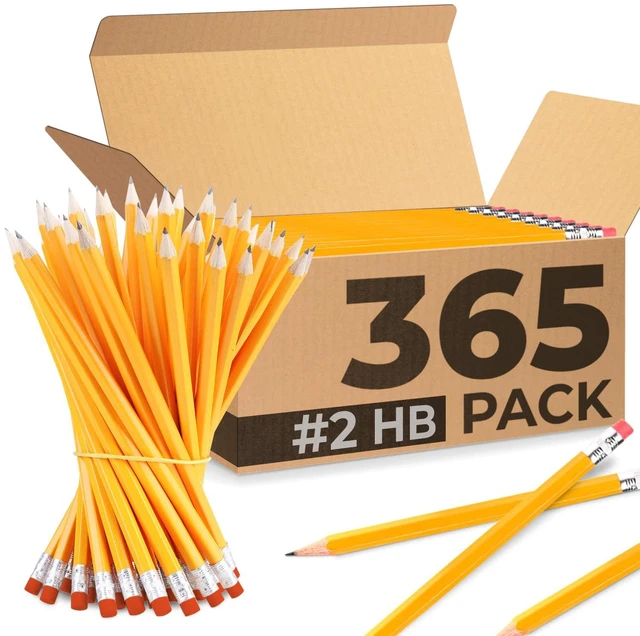 Main image of Pencils Bulk, 365 Pack, Pre Sharpened #2, Pencils With Top Erasers Easy Hold Grip With Erasers On Top, Sharpened #2 HB for Effortless Writing, Ideal for Classroom and Back to School Supplies