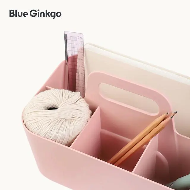 Alt view image 7 of 7 - Stackable Organizer Caddy, Rectangle, Pink, Made in Korea Portable. Adjustable. Home, Office & School Storage
