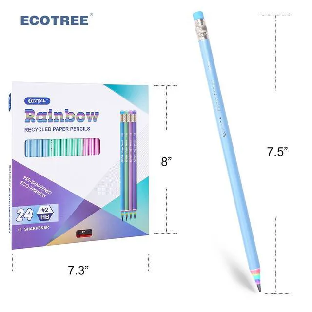 Alt view image 7 of 7 - Pre-Sharpened Rainbow Pencils #2, Back to School Supplies, 24 Count Cute Number 2 Pencils for Kids Students, Latex-Free Eraser, Eco Recycled Paper, Smooth Writing, Drawing, Fun Classroom Gifts