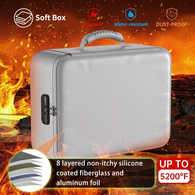Alt view image 2 of 7 - 5200°F Fireproof Document Organizer Box with Lock, Silver (Soft) Heat Insulated 8 Layers File Protection Bag,Water-Resistant Zipper,Portable Home Office Travel Safe Storage for Files,Laptop