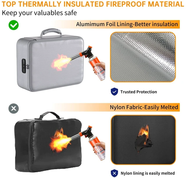 Alt view image 3 of 7 - 5200°F Fireproof Document Organizer Box with Lock, Silver (Soft) Heat Insulated 8 Layers File Protection Bag,Water-Resistant Zipper,Portable Home Office Travel Safe Storage for Files,Laptop