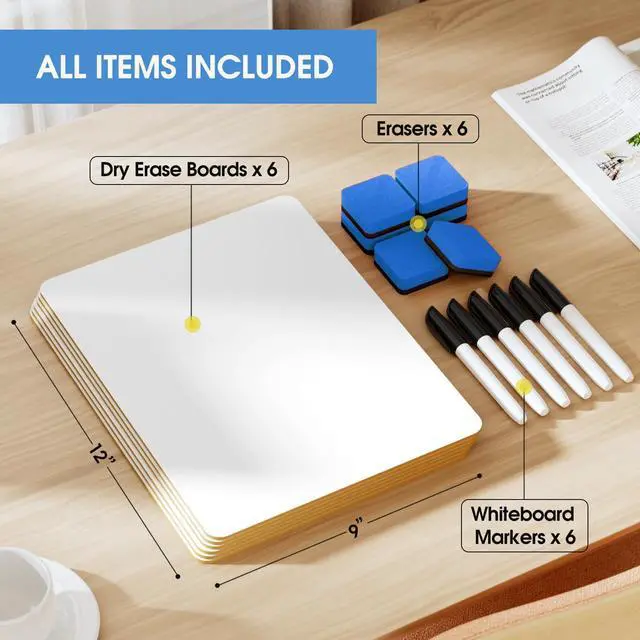 Alt view image 6 of 7 - Double Sided Dry Erase Board, 9'' x 12'' Small White Board, 6 Pack Reusable Double Sided Surface, Easy to Write and Erase, Portable Small Learning Board, Includes 6 Markers and 6 Erasers