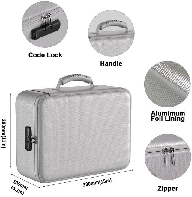 Alt view image 5 of 7 - 5200°F Fireproof Document Organizer Box with Lock, Silver (Soft) Heat Insulated 8 Layers File Protection Bag,Water-Resistant Zipper,Portable Home Office Travel Safe Storage for Files,Laptop
