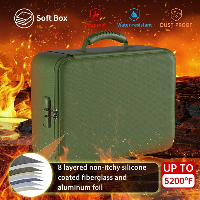 Alt view image 2 of 7 - 5200°F Fireproof Document Organizer Box with Lock, Green (Soft) Heat Insulated 8 Layers File Protection Bag,Water-Resistant Zipper,Portable Home Office Travel Safe Storage for Files,Laptop