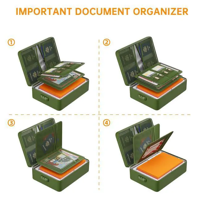 Alt view image 5 of 7 - 5200°F Fireproof Document Organizer Box with Lock, Green (Soft) Heat Insulated 8 Layers File Protection Bag,Water-Resistant Zipper,Portable Home Office Travel Safe Storage for Files,Laptop
