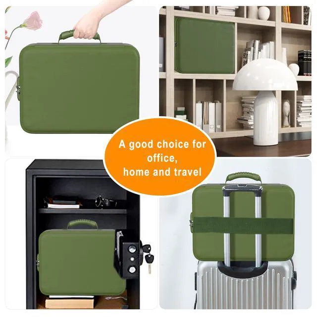 Alt view image 7 of 7 - 5200°F Fireproof Document Organizer Box with Lock, Green (Soft) Heat Insulated 8 Layers File Protection Bag,Water-Resistant Zipper,Portable Home Office Travel Safe Storage for Files,Laptop