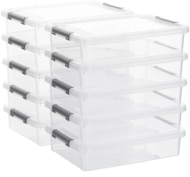 Main image of 10PC Storage Bins with Lids, Stackable Plastic Box, Paper Storage Clear Storage Containers Stack to Save Space, Craft Organizer & Photo Storage Bins keep Board Game, Paper and Photos Sorted