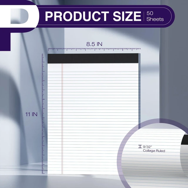Alt view image 2 of 7 - 6 Pack Legal Pads 8.5 x 11 College Ruled 300 Sheets Note Pads 8.5 x 11 Notepads Perforated Writing Pads 8.5 x 11 Pads of Paper Lined White Paper, 50 Sheets per Notebook for Office & School Supplies