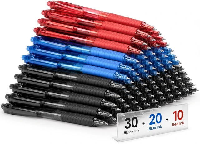Main image of 60 Pack Bulk Pens Ballpoint, Smooth Writing Pens with Soft Grip Retractable Blue Ink Pens, Medium Point 1.0mm Pen for Journaling, Ballpoint Pen Office Supplies