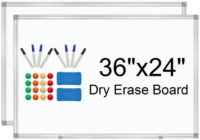 Main image of White Board 36" x 24" Dry Erase Board for Wall Whiteboard 3' x 2' (2 Pack) Magnetic Presentation Board with Long Pen Tray, Wall-Mounted White Boards for Home, Office and School