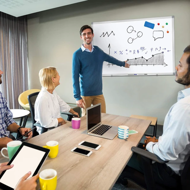 Alt view image 4 of 7 - White Board 36" x 24" Dry Erase Board for Wall Whiteboard 3' x 2' (2 Pack) Magnetic Presentation Board with Long Pen Tray, Wall-Mounted White Boards for Home, Office and School