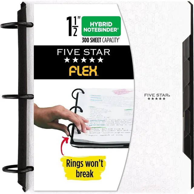 Main image of Flex Refillable Notebook + Study App, College Ruled Paper and 1-1/2 Inch TechLock Ring Binder with Pockets, Tabs and Dividers, 300 Sheet Capacity, White (29324AE2)