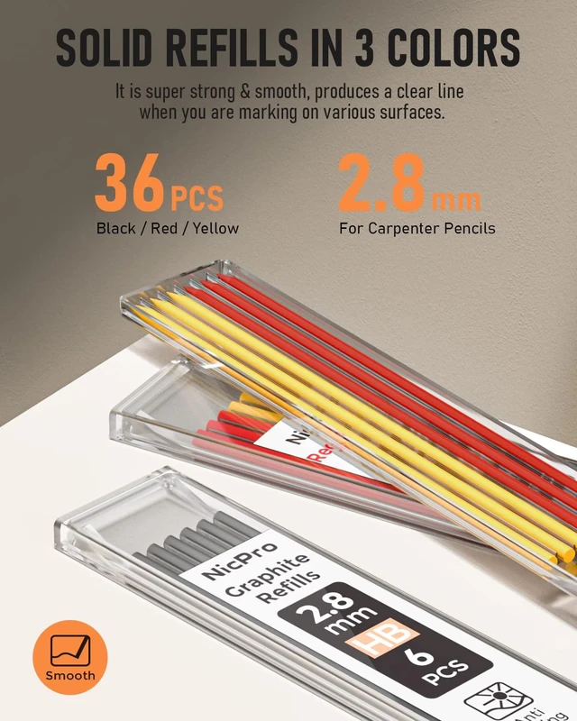 Alt view image 4 of 7 - 3 Pack Carpenter Pencils with Sharpener, Pencils for Construction 39 Refills, Comfortable Grip Construction Pencil, Heavy Duty Woodworking Pencil for Architect (Red, Black, Yellow)- With Case
