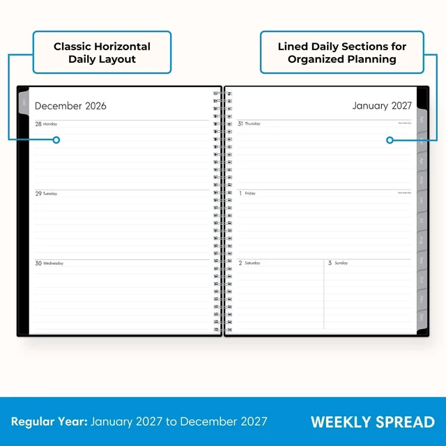 Alt view image 3 of 7 - 2027 Weekly and Monthly Planner Calendar, Includes January 2027 - December 2027, 8.5" x 11", Flexible Cover, Wirebound, Laminated Tabs, Storage Pocket, Enterprise (Pack of 2)