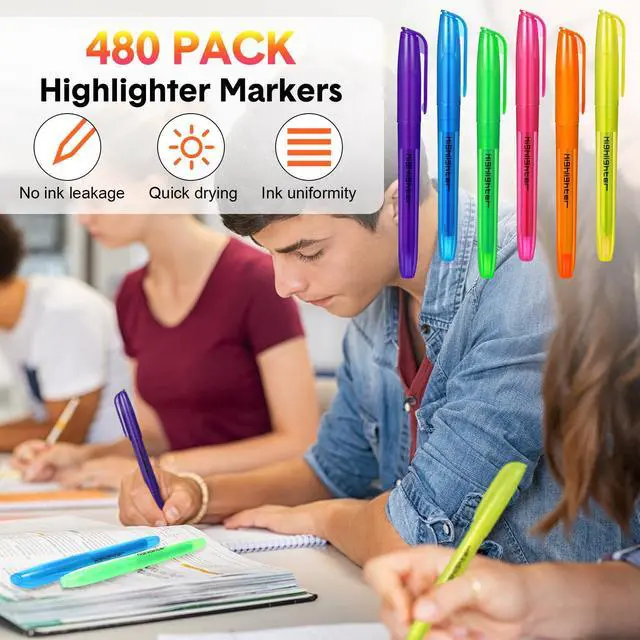 Alt view image 5 of 7 - 480 Pcs Highlighters Bulk 6 Assorted Colors Chisel Tip Markers No Bleed Quick Dry for Teachers Students, Yellow Pink Blue Orange Green Purple Bulk, Bible Study Classroom School Supplies