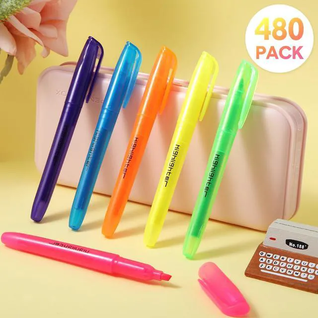 Alt view image 7 of 7 - 480 Pcs Highlighters Bulk 6 Assorted Colors Chisel Tip Markers No Bleed Quick Dry for Teachers Students, Yellow Pink Blue Orange Green Purple Bulk, Bible Study Classroom School Supplies