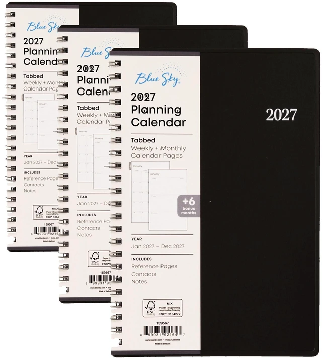 Main image of 2027 Weekly and Monthly Planner Calendar, Includes January 2027 - December 2027, 5" x 8", Flexible Cover, Wirebound, Laminated Tabs, Enterprise (Pack of 3)