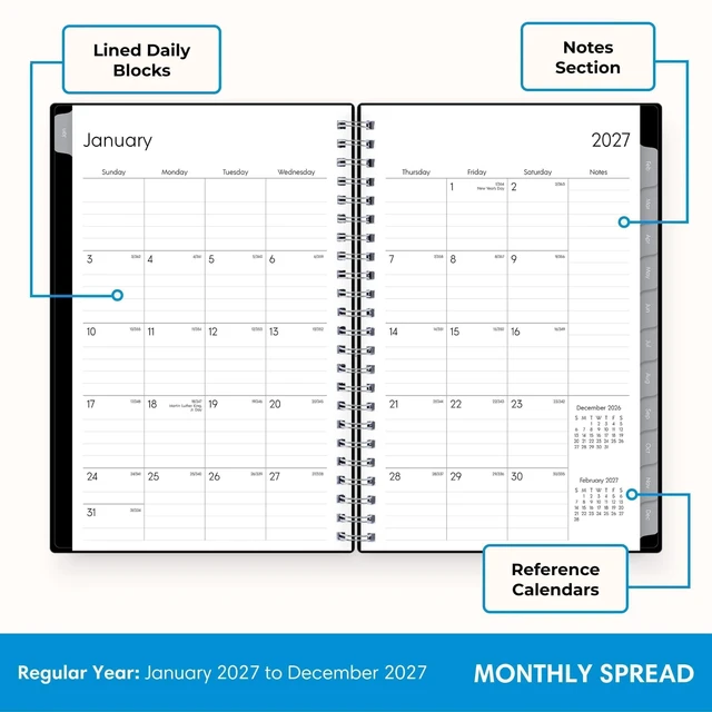 Alt view image 4 of 7 - 2027 Weekly and Monthly Planner Calendar, Includes January 2027 - December 2027, 5" x 8", Flexible Cover, Wirebound, Laminated Tabs, Enterprise (Pack of 3)