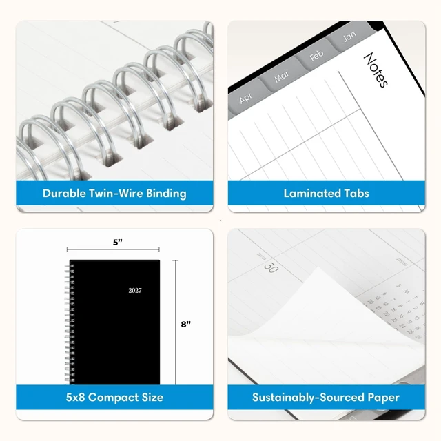 Alt view image 7 of 7 - 2027 Weekly and Monthly Planner Calendar, Includes January 2027 - December 2027, 5" x 8", Flexible Cover, Wirebound, Laminated Tabs, Enterprise (Pack of 3)