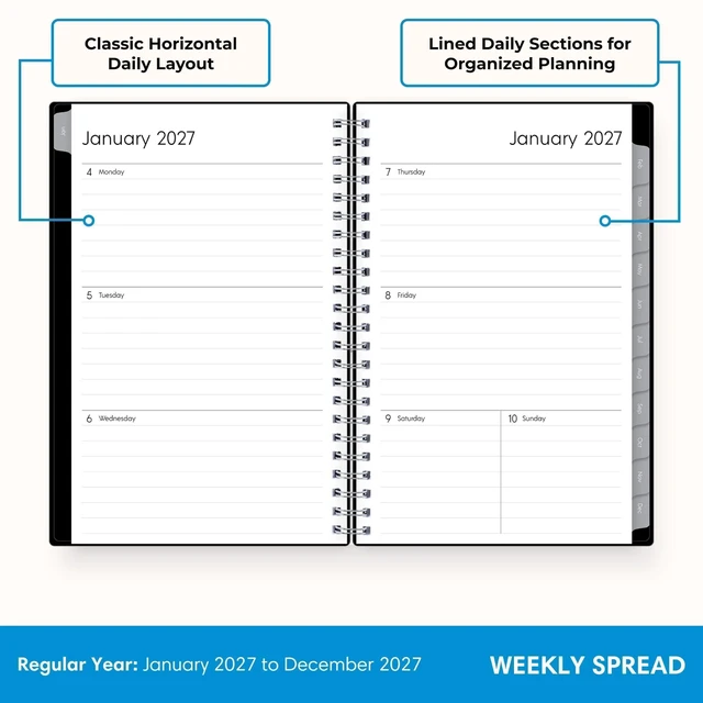 Alt view image 3 of 7 - 2027 Weekly and Monthly Planner Calendar, Includes January 2027 - December 2027, 5" x 8", Flexible Cover, Wirebound, Laminated Tabs, Enterprise (Pack of 3)