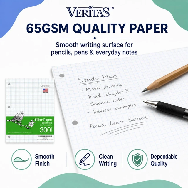 Alt view image 4 of 7 - Graph Paper Loose Leaf Paper, 300 Sheets, 8 x 10.5 Inch 4x4 Quad Ruled Graphing Paper, 3 Hole Punched Filler Notebook Paper for 3 Ring Binders, 65 GSM, Made in USA