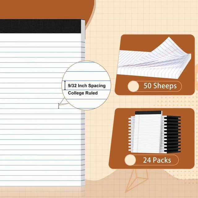 Alt view image 2 of 6 - Legal Pads 8.5 X11, Narrow Ruled Notepads, 24 Pack, 50 Sheet/Pad White Legal Pads, Tear Off Notepad, Perforated Writing Pad, Notebook Paper College Ruled, Notepads For Office Home School