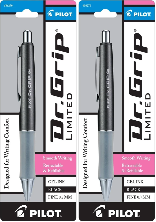 Main image of Gel Pen, Fine Point, Charcoal Gray | Black Ink | Retractable | Metallic Barrel | Pack of 2