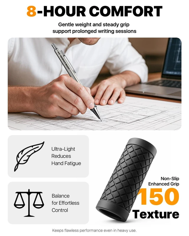 Alt view image 4 of 7 - Metal Mechanical Pencil Set with Case, 6-Pack 0.9mm Break-Resistant 360 Leads, 12 Erasers, Non-Slip Grips, For School Writing, Sketching, Art Drawing & Professional Drafting