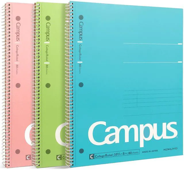 Main image of Spiral Notebooks, 3 Pack 10-1/2" x 8" Lined Notebook College Ruled Campus Subject Notebooks, 80 Sheets, 3 Holes School Japanese Ring Journal for Work Study Note Taking, Pink Blue Green