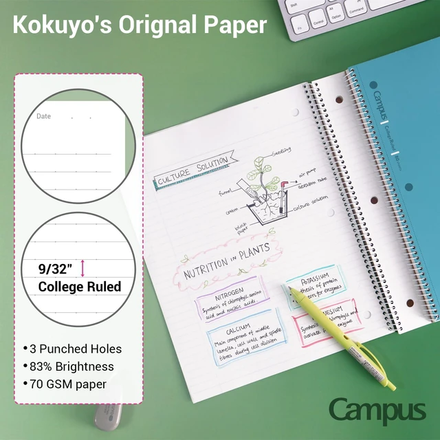 Alt view image 3 of 7 - Spiral Notebooks, 3 Pack 10-1/2" x 8" Lined Notebook College Ruled Campus Subject Notebooks, 80 Sheets, 3 Holes School Japanese Ring Journal for Work Study Note Taking, Pink Blue Green