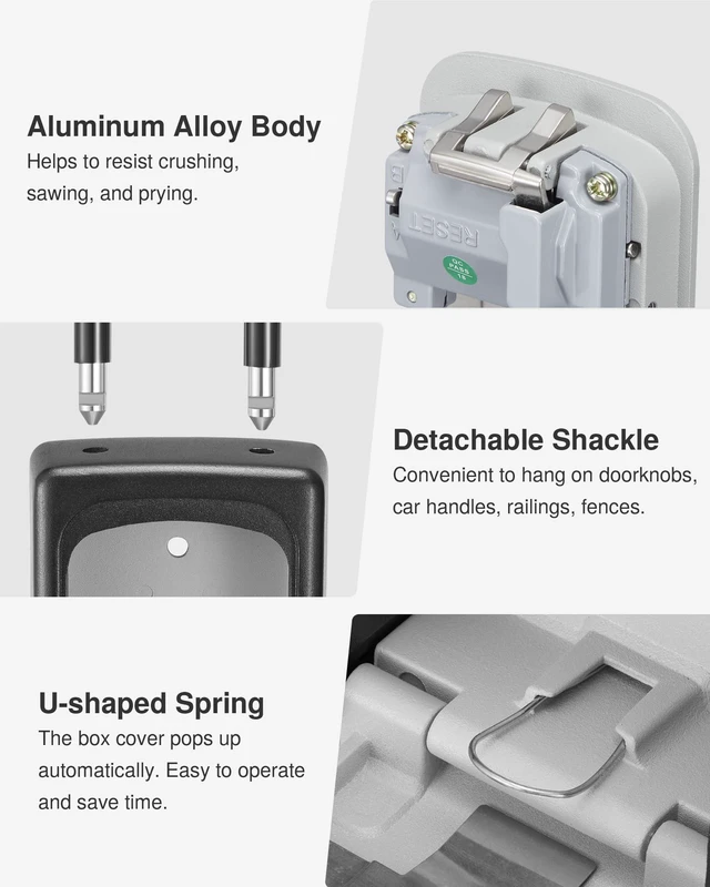 Alt view image 5 of 7 - Key Lock Box Large with Code Lockbox Outdoor Wall Mount Safe 4 Gray Resettable Combination, For Guest Realtor & House Outside, High-capacity, Hold 5 Keys, Portable, Doorknob, Weatherproof