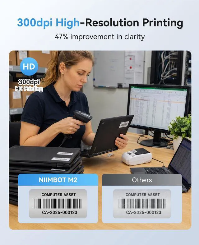 Alt view image 2 of 7 - M2 Thermal Transfer Label Maker, Label No Fading for Office Lab Use 300DPI Label Printer, Labels Last 10 yrs No Fade For office, Garden, Lab, Industrial, Equip, Cables, Support Bluetooth& USB