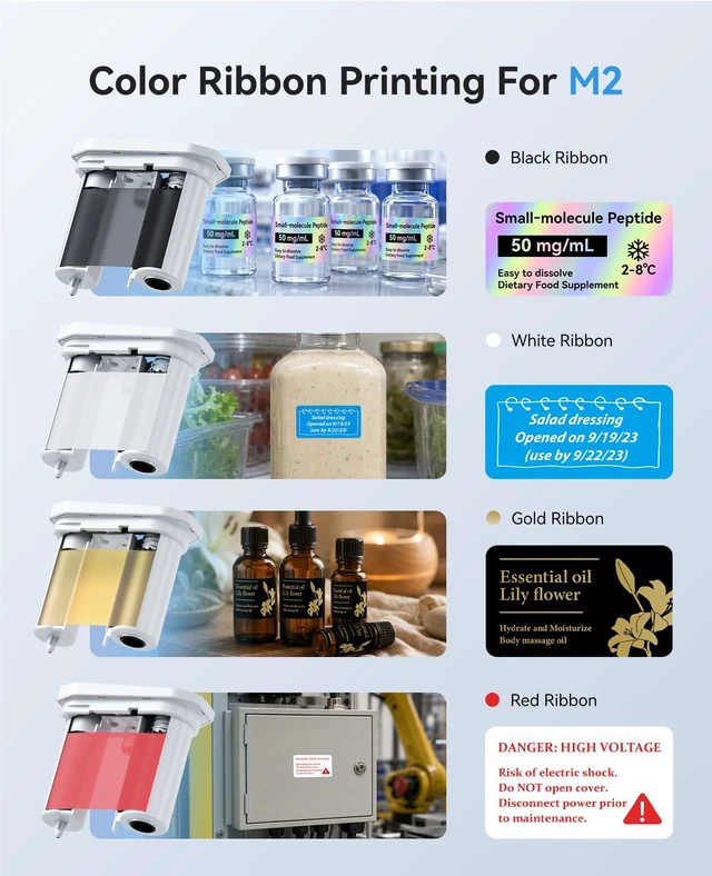 Alt view image 4 of 7 - M2 Thermal Transfer Label Maker, Label No Fading for Office Lab Use 300DPI Label Printer, Labels Last 10 yrs No Fade For office, Garden, Lab, Industrial, Equip, Cables, Support Bluetooth& USB